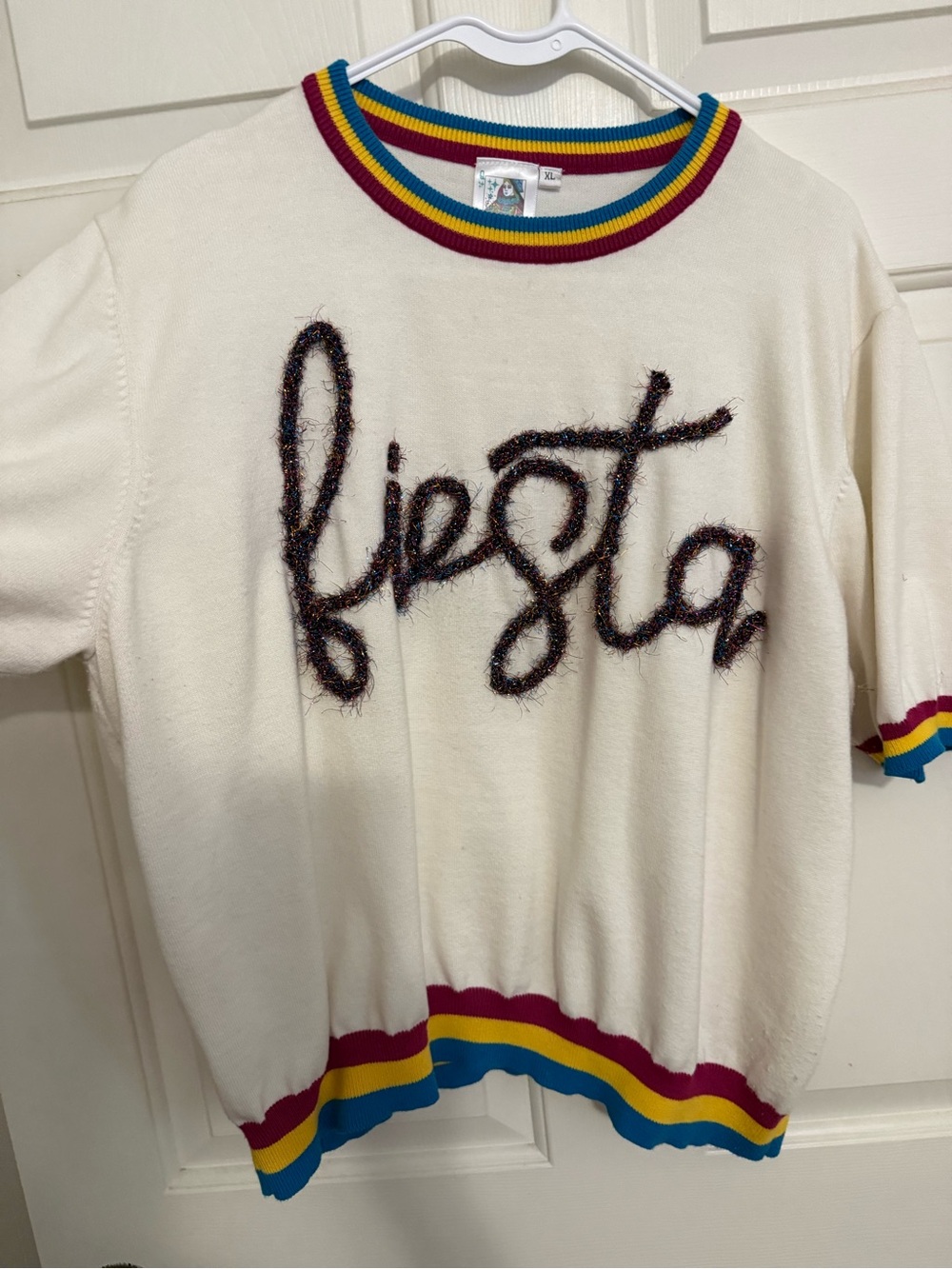 QUEEN OF SPARKLES Cream Knit Top with Multicolor Trim